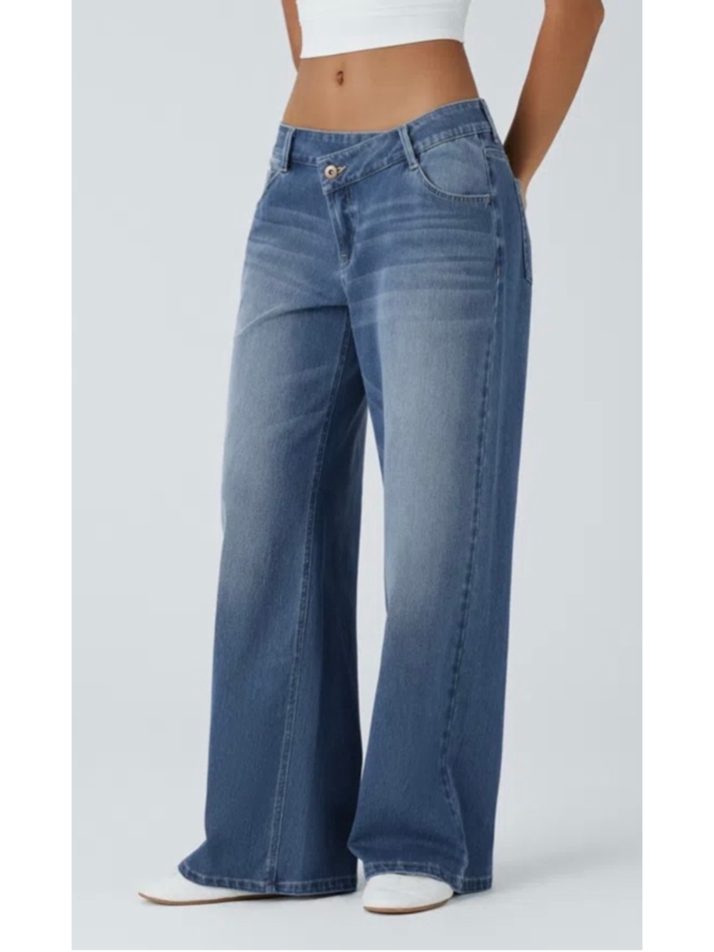 Halara Flex Asymmetric Low Rise Baggy Wide Leg Jeans XS NWT Y2K Skater Indie